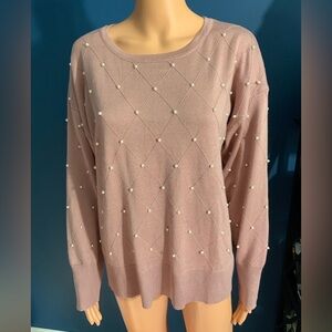 Chic Mauve Pearl-Studded Sweater
